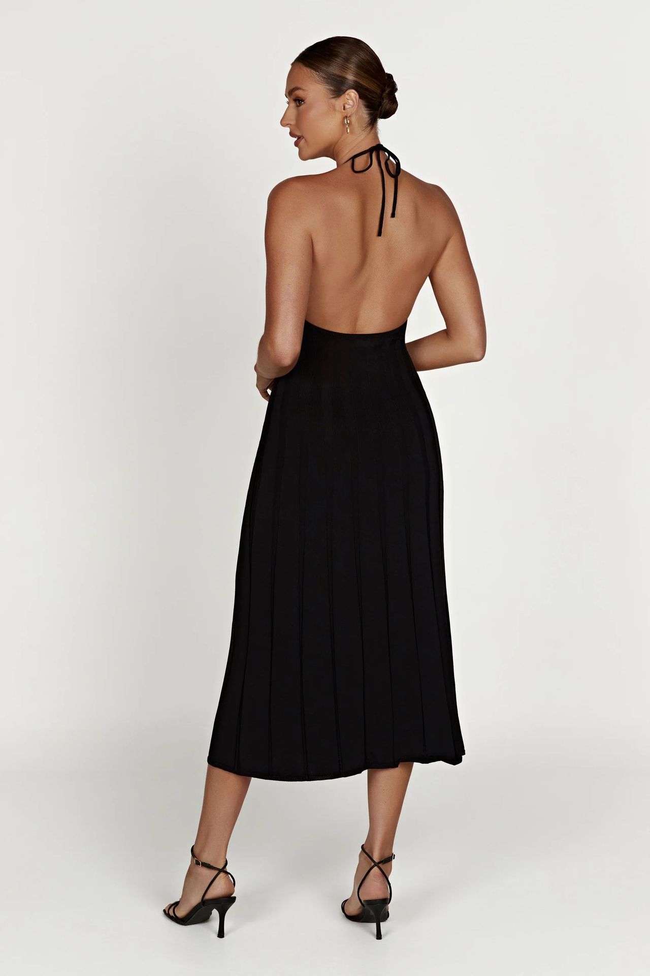 Vestido midi tejido plisado con cuello halter para mujer - Dalila