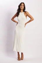 Vestido midi tejido plisado con cuello halter para mujer - Dalila