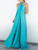 Emilia - Vestido de verano acampanado de satén con cuello halter