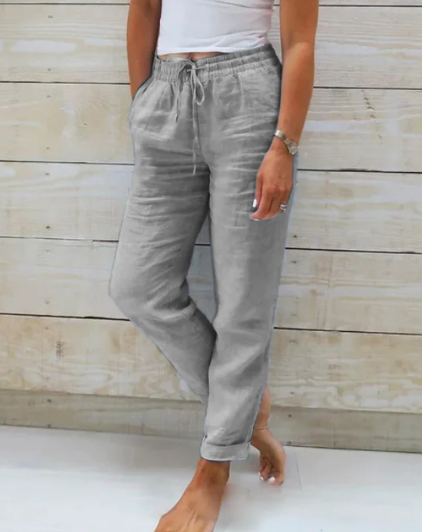 Pantalón de lino con cintura elástica y cordón para mujer - Helga