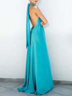 Emilia - Vestido de verano acampanado de satén con cuello halter