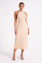 Vestido midi tejido plisado con cuello halter para mujer - Dalila