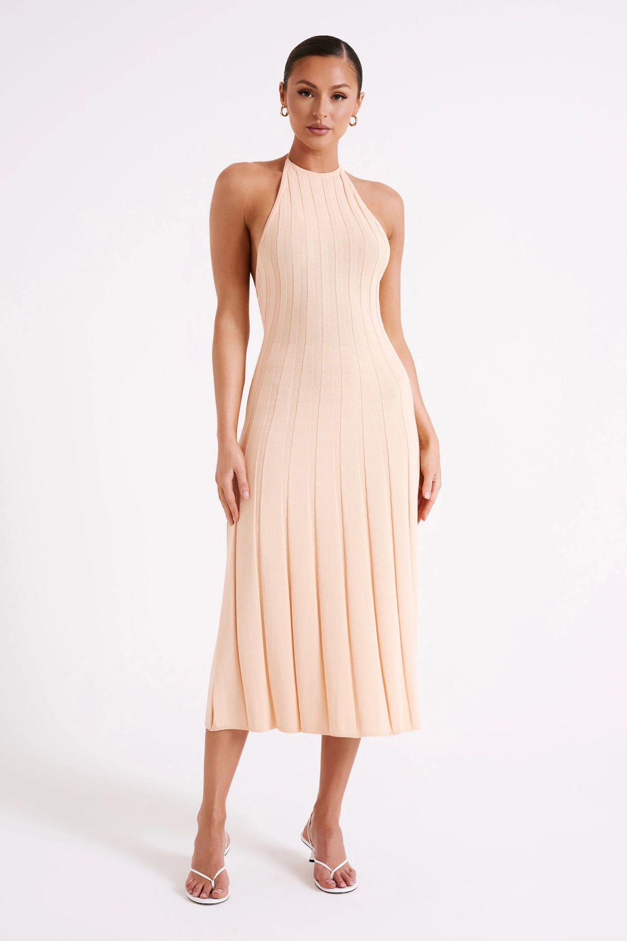 Vestido midi tejido plisado con cuello halter para mujer - Dalila