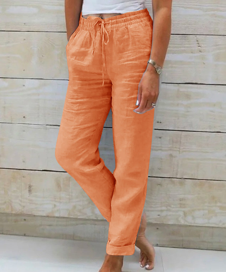 Pantalón de lino con cintura elástica y cordón para mujer - Helga