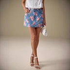 Falda mujer denim con estampado floral y corte recto - Letty