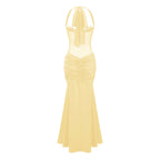 Maxi vestido elegante para mujer con escote halter y drapeado - Elira