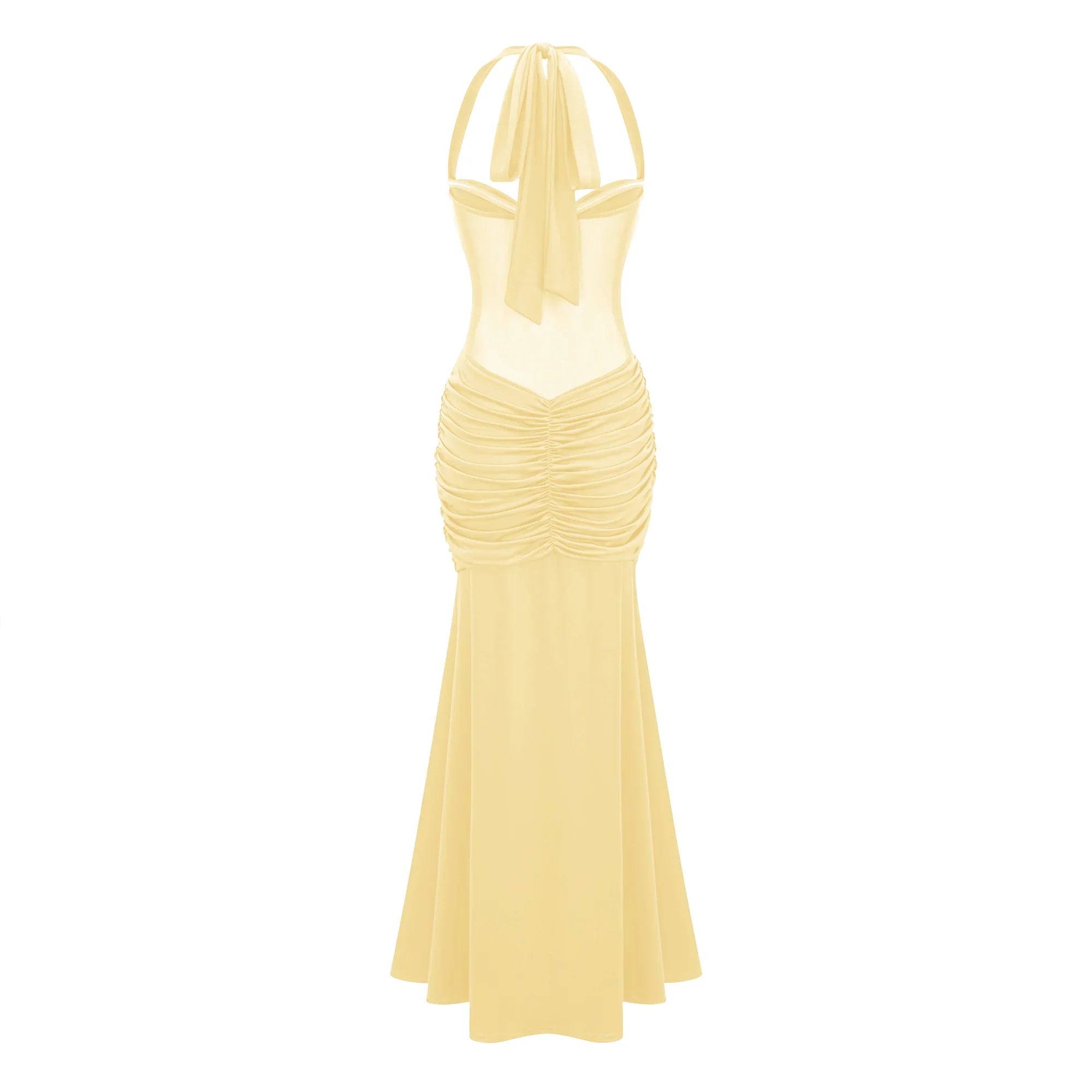 Maxi vestido elegante para mujer con escote halter y drapeado - Elira