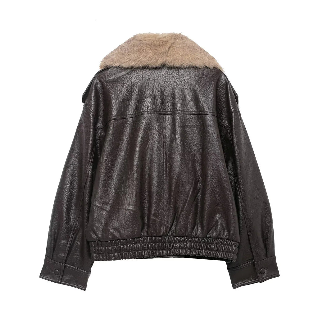 Chaqueta mujer efecto piel cuello amplio de pelo - Nymera