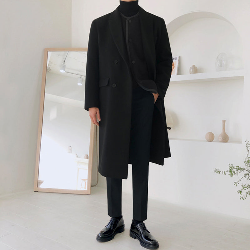 Abrigo largo lana hombre doble botonadura corte recto minimalista elegante - Lorenzo