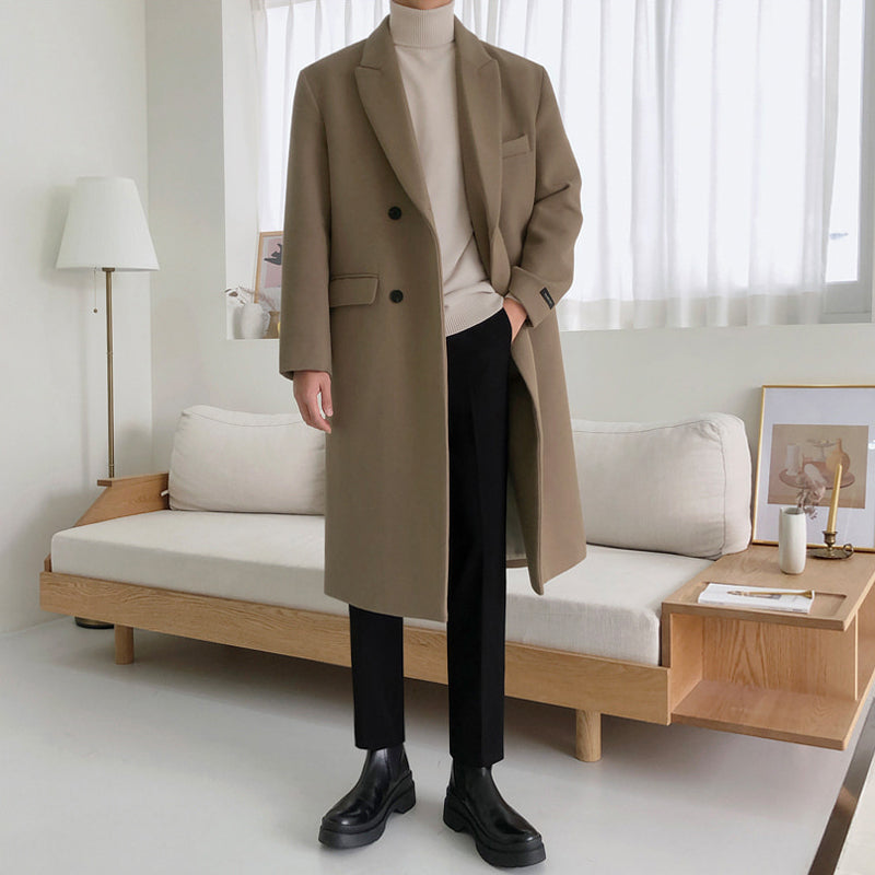 Abrigo largo lana hombre doble botonadura corte recto minimalista elegante - Lorenzo