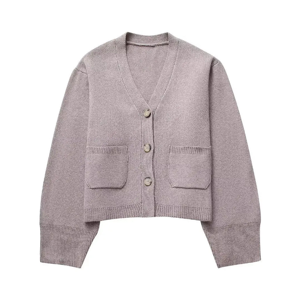 Loana - Chaqueta de punto con cuello en V y botones para mujer