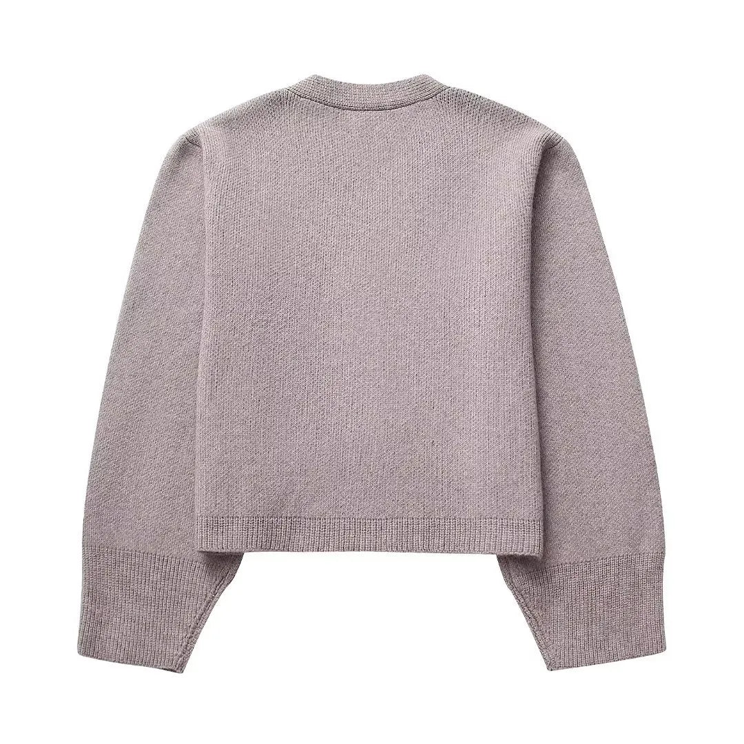 Loana - Chaqueta de punto con cuello en V y botones para mujer