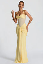 Maxi vestido elegante para mujer con escote halter y drapeado - Elira
