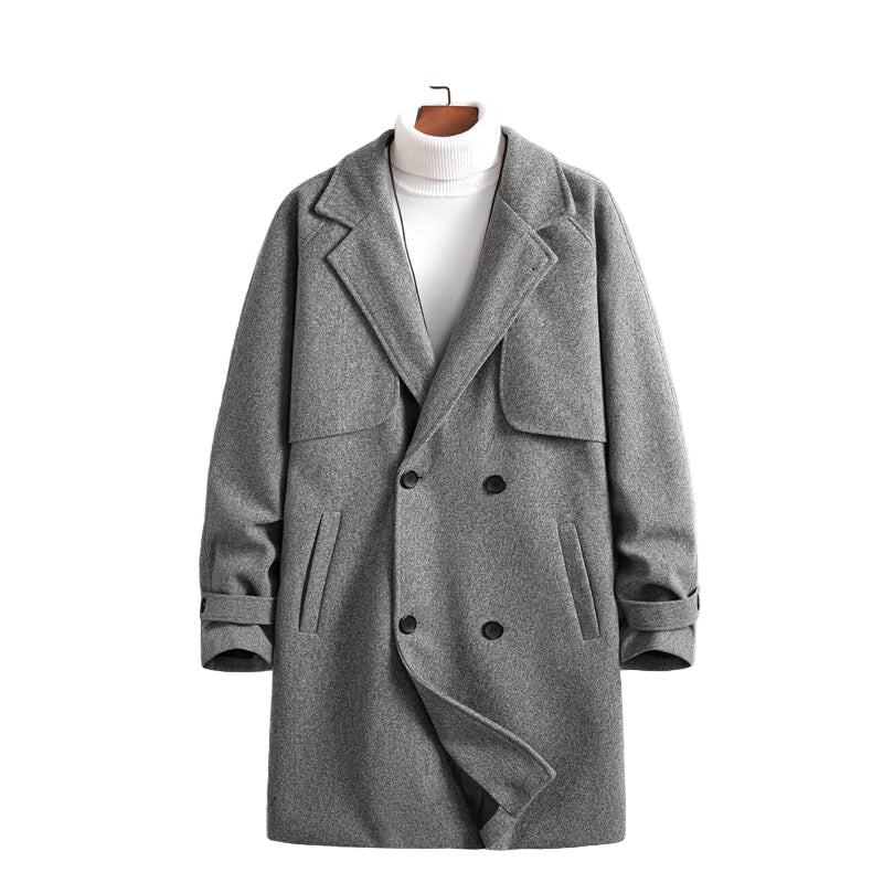 Abrigo largo lana hombre doble botonadura solapas storm-flap elegante invierno - Armand