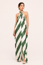 Vestido largo mujer halter estampado rayas - Luciana