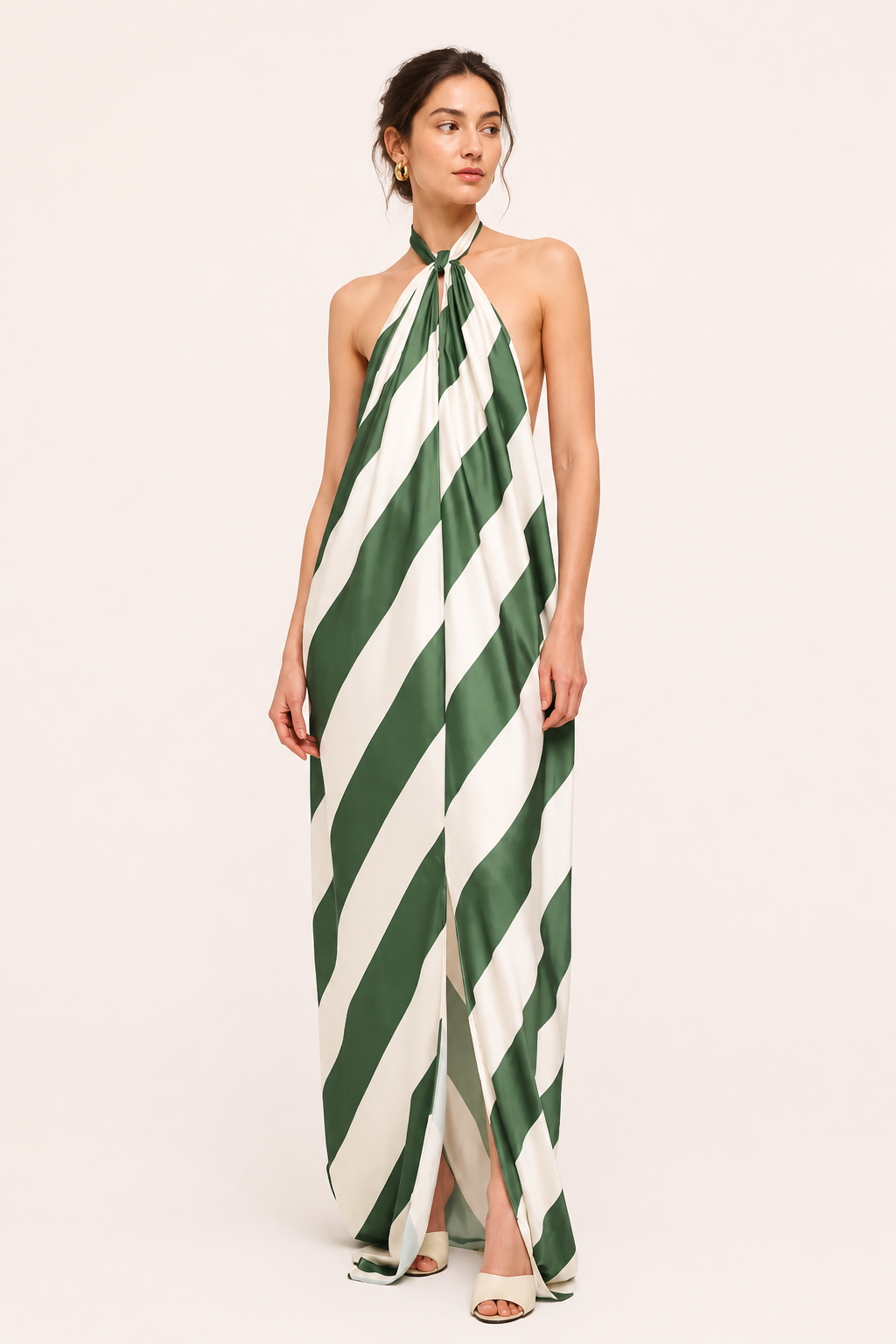 Vestido largo mujer halter estampado rayas - Luciana