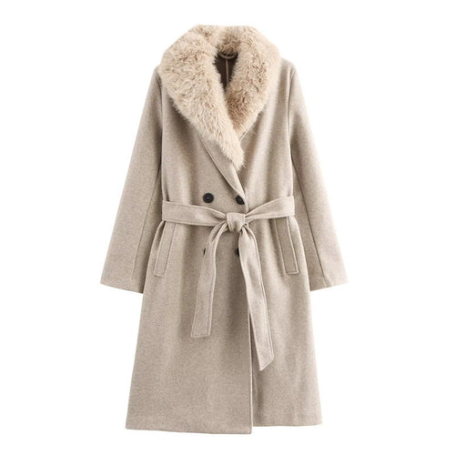 Abrigo para mujer efecto lana con cuello afelpado - Naeryn