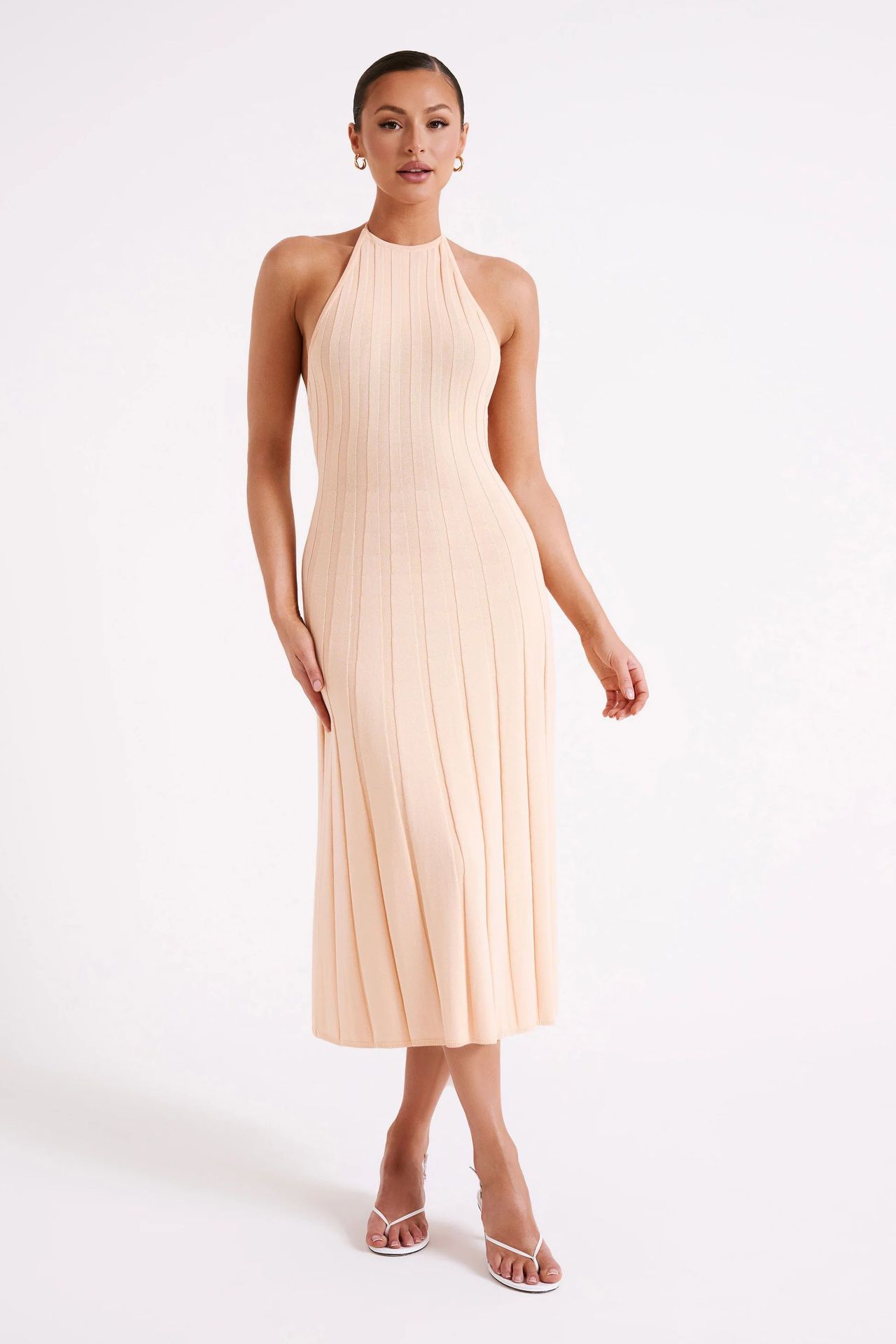 Vestido midi tejido plisado con cuello halter para mujer - Dalila