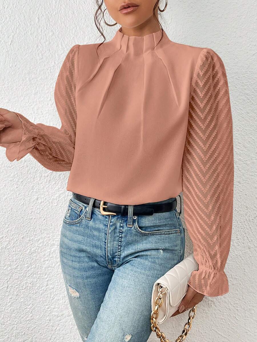 Blusa de manga larga con cuello alto para mujer - Elyra