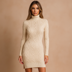 Vestido sueter mujer punto trenzado cuello alto ajustado - Isabela