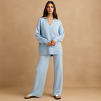 Conjunto mujer punto relajado jersey cuello polo y pantalon ancho - Laadukas