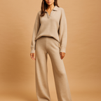 Conjunto mujer punto relajado jersey cuello polo y pantalon ancho - Laadukas