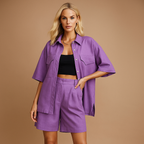 Conjunto mujer lino camisa y shorts con sombrero - Anja