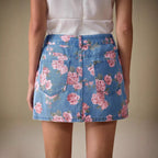 Falda mujer denim con estampado floral y corte recto - Letty