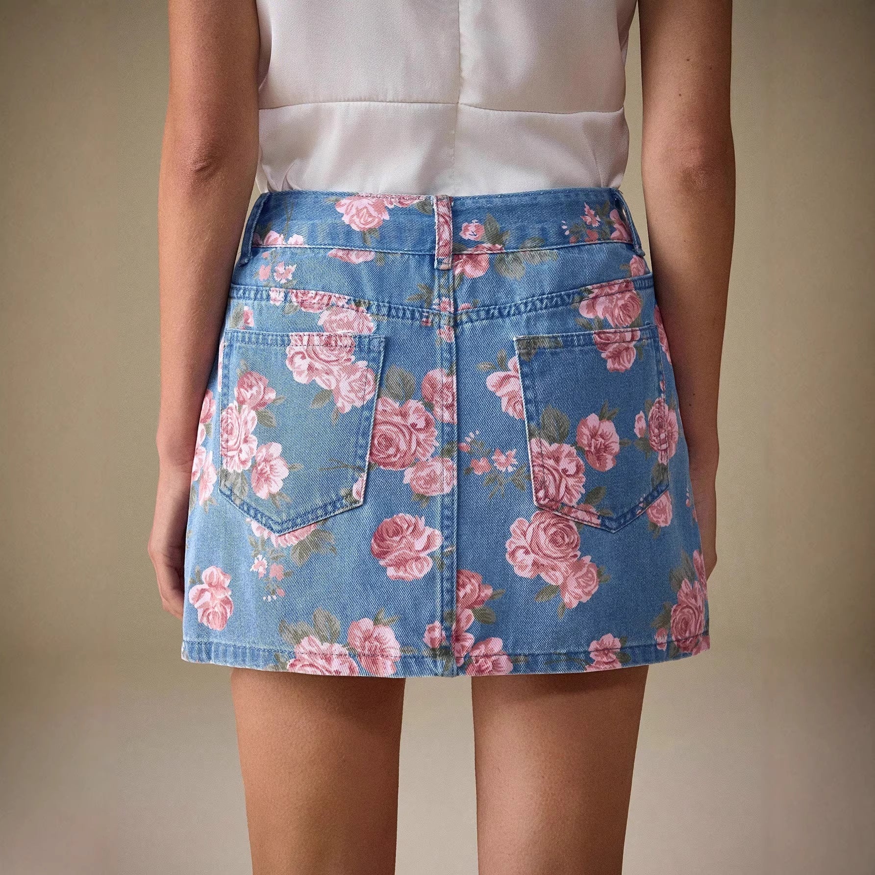 Falda mujer denim con estampado floral y corte recto - Letty