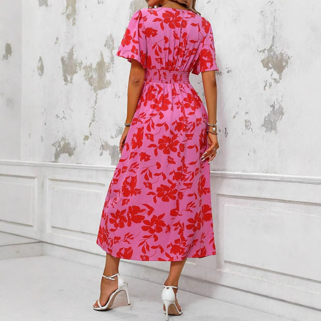 Vestido midi estampado floral abertura frontal para mujer - Amalia