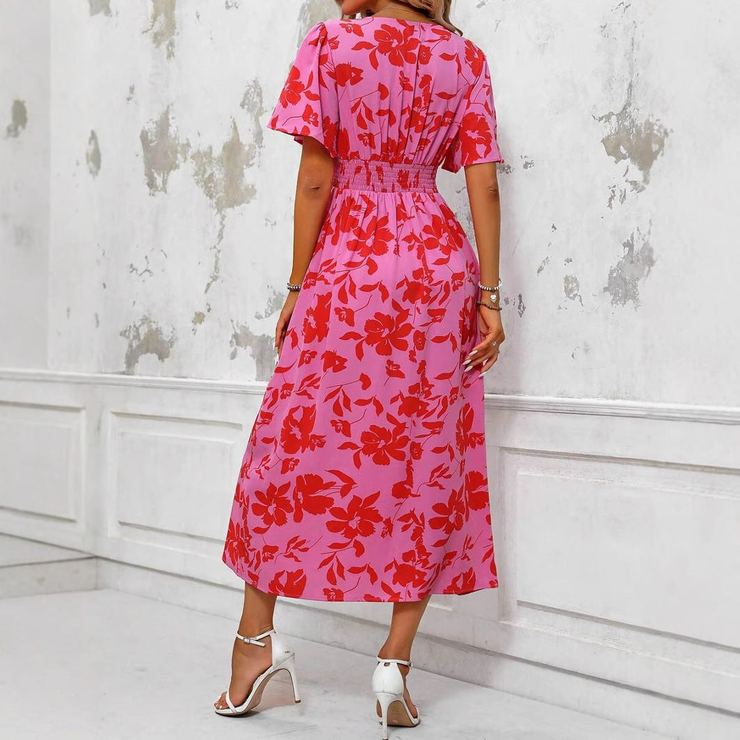 Vestido midi estampado floral abertura frontal para mujer - Amalia