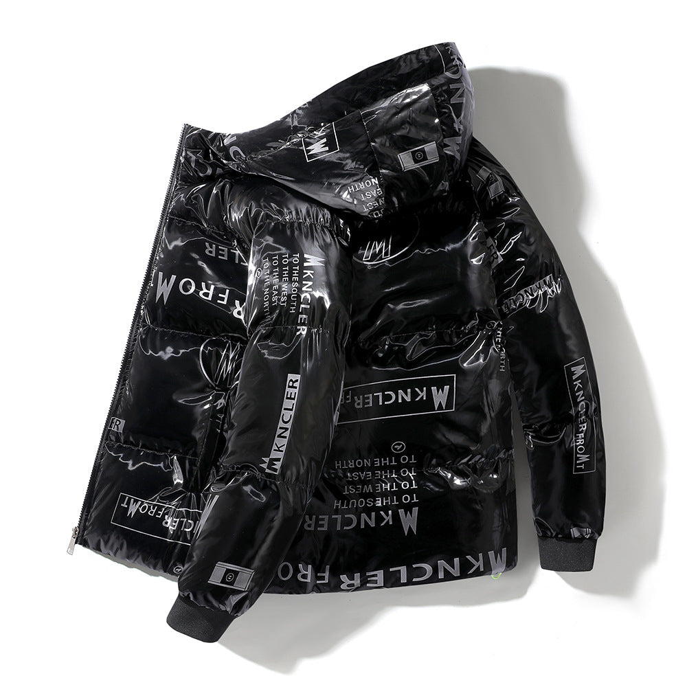 Chaqueta acolchada hombre efecto vinilo capucha ajustable brillante gráfica urbana - Lanuz