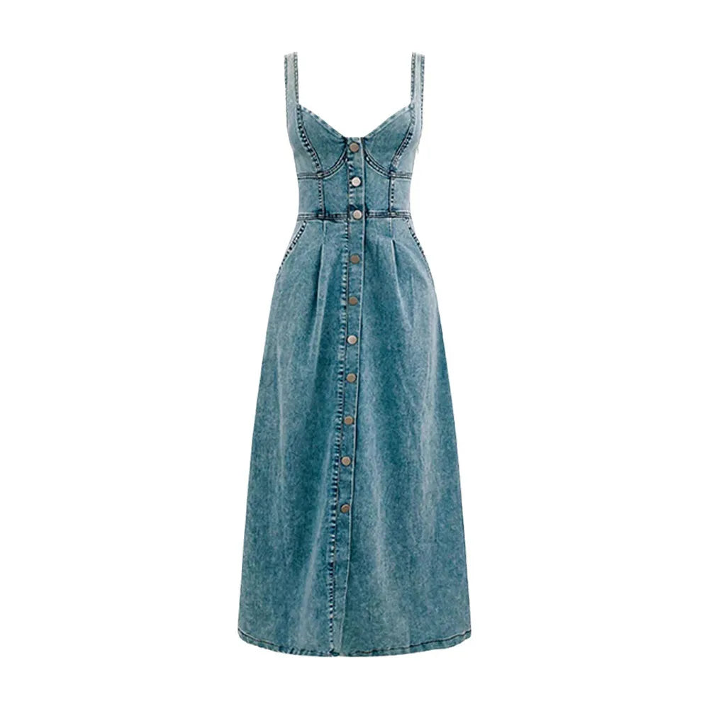 Vestido midi de denim para mujer estilo primaveral - Elowen