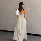 Vestido largo para mujer de lino algodón escote palabra de honor - Elodie