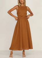 Vestido midi mujer con aberturas laterales algodón lino negro - Camila