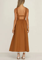 Vestido midi mujer con aberturas laterales algodón lino negro - Camila
