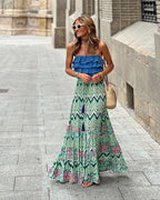 Falda larga mujer estilo bohemio floral holgada verano - Amara