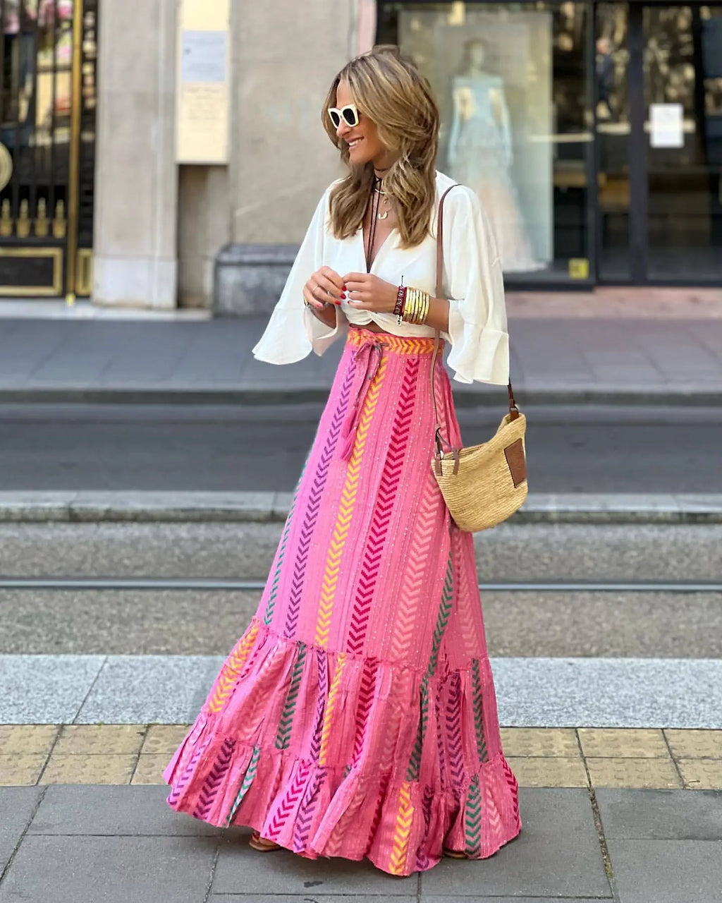 Falda larga mujer estilo bohemio floral holgada verano - Amara