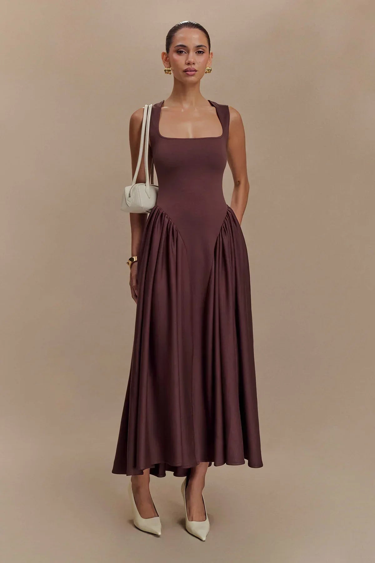 Vestido midi escote cuadrado para mujer - Brigitte