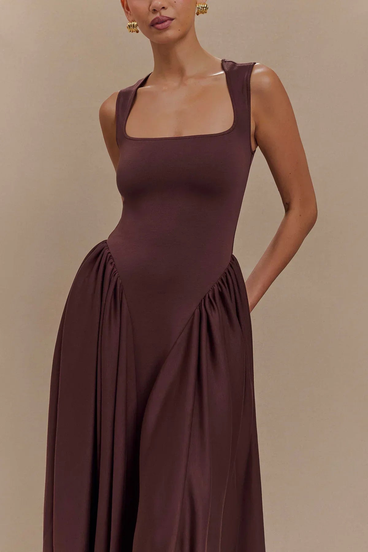Vestido midi escote cuadrado para mujer - Brigitte