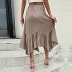 Falda midi para mujer con lazo y volante asimétrico estilo fluido - Dalia