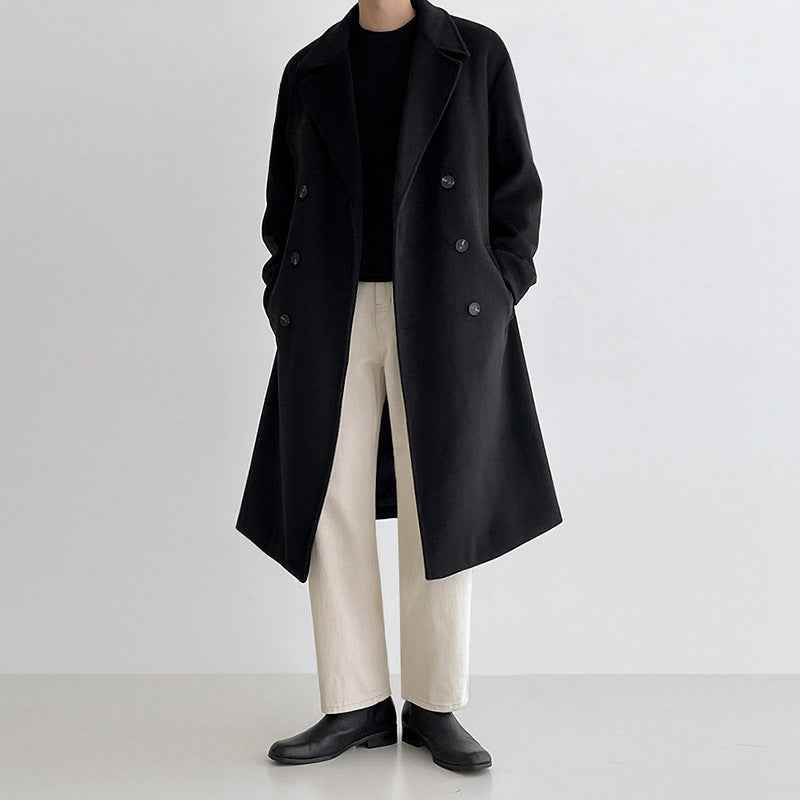 Abrigo lana hombre corte medio inspiración europea solapas anchas elegante - Narel