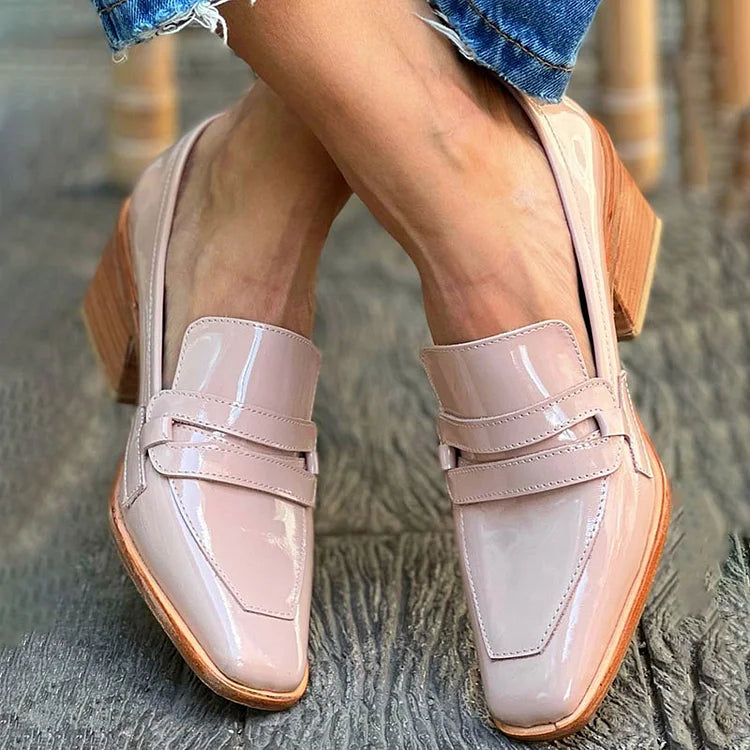 Mocasines de mujer de charol con tacón ancho y punta cuadrada - Odette