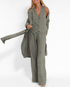 GracefulEase - Sencillo y elegante conjunto de chaleco de lino y pantalón ancho
