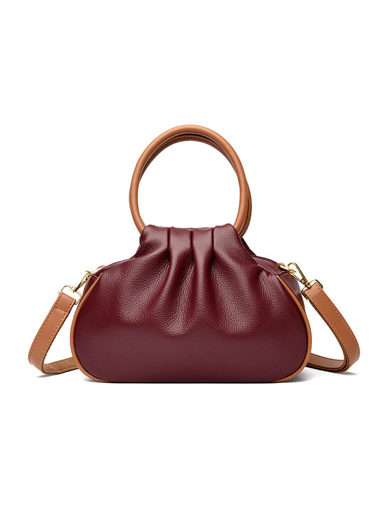 Bolso de hombro con pliegues y asas redondas rígidas para mujer