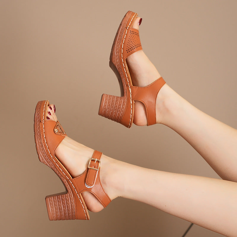 Sandalias de mujer con tacón ancho y hebilla - Darel