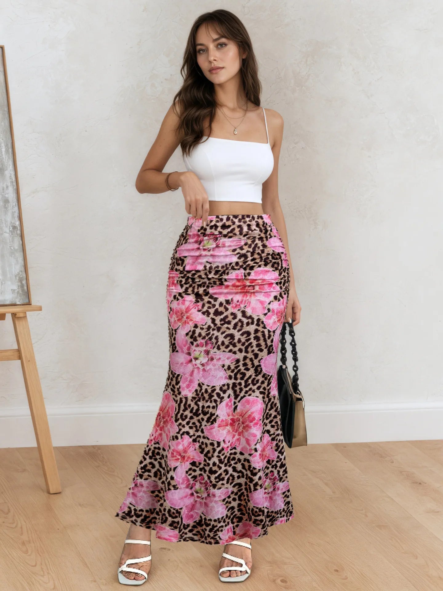 Falda larga para mujer con estampado floral y animal print - Elira