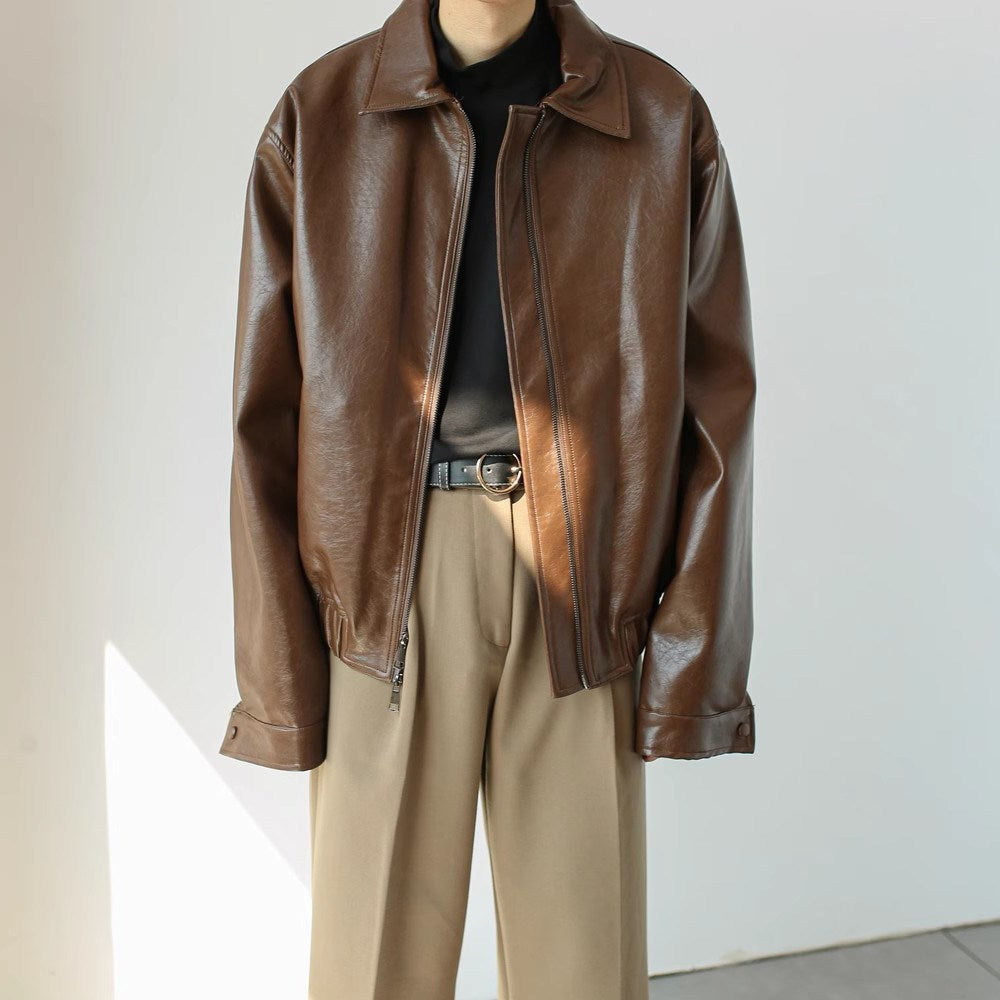 Chaqueta corta de cuero con cremallera para hombre - Emar