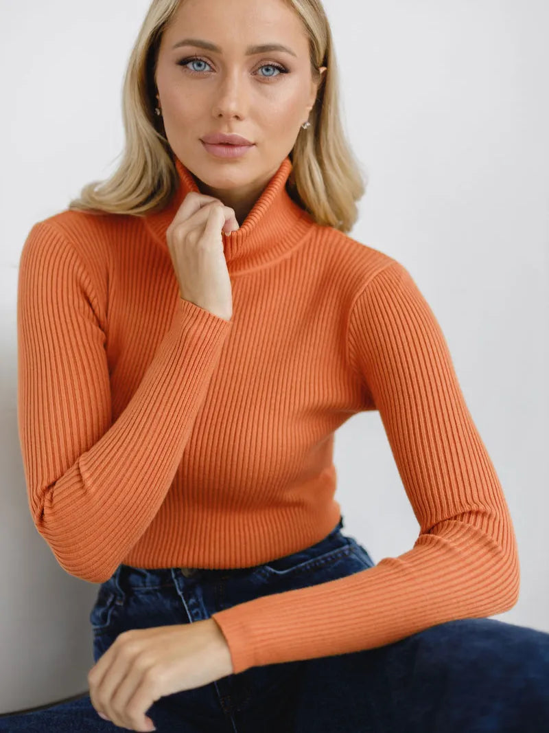 Jersey mujer cuello vuelto punto canalé ajustado - Nélida