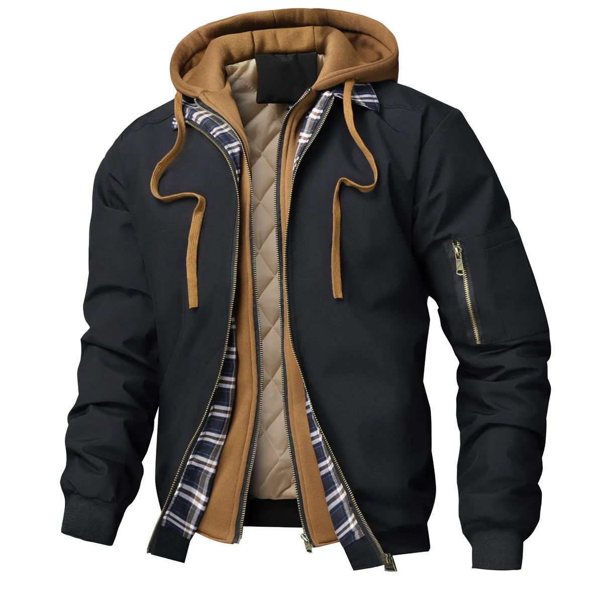 Cazadora bomber masculina acolchada estilo urbano capucha superpuesta - Damián